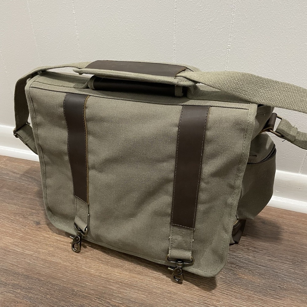 Rothco Vintage Canvas Pathfinder Laptop Messenger Bag Leather Accent
